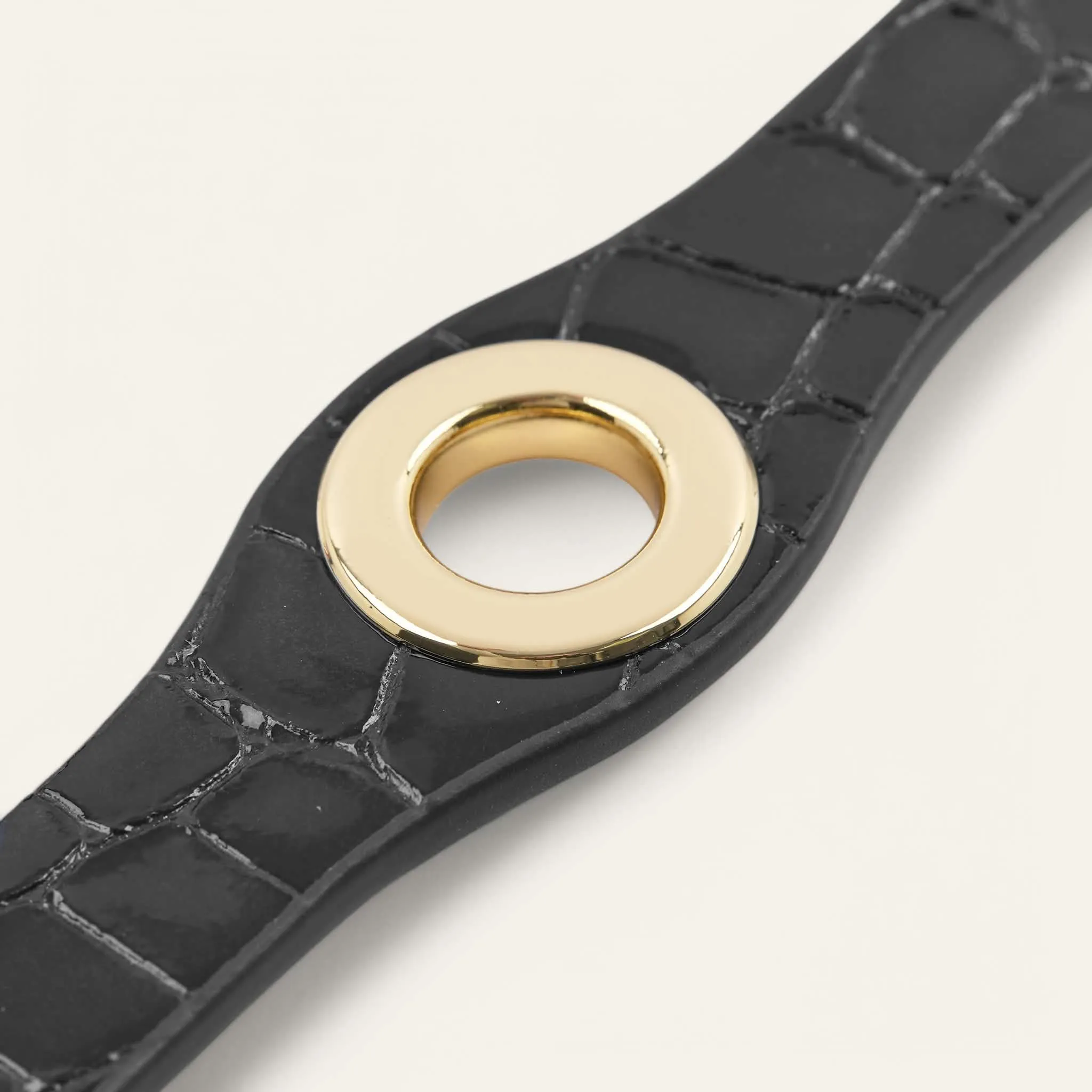 Deco Stud | Black Patent Croc with Gold hardware