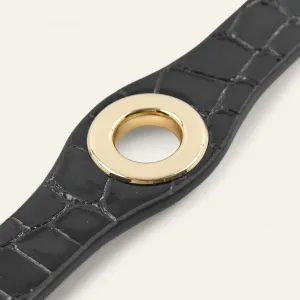 Deco Stud | Black Patent Croc with Gold hardware
