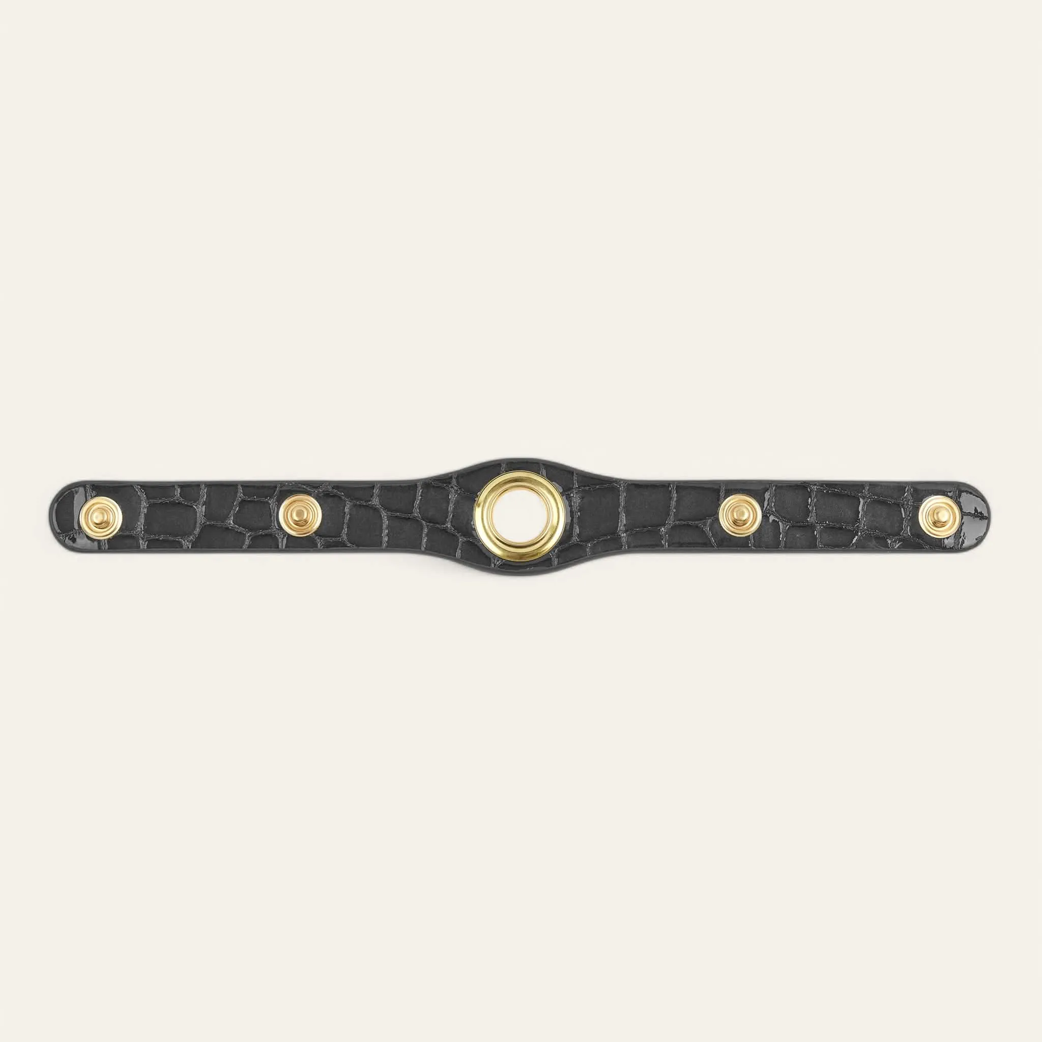 Deco Stud | Black Patent Croc with Gold hardware
