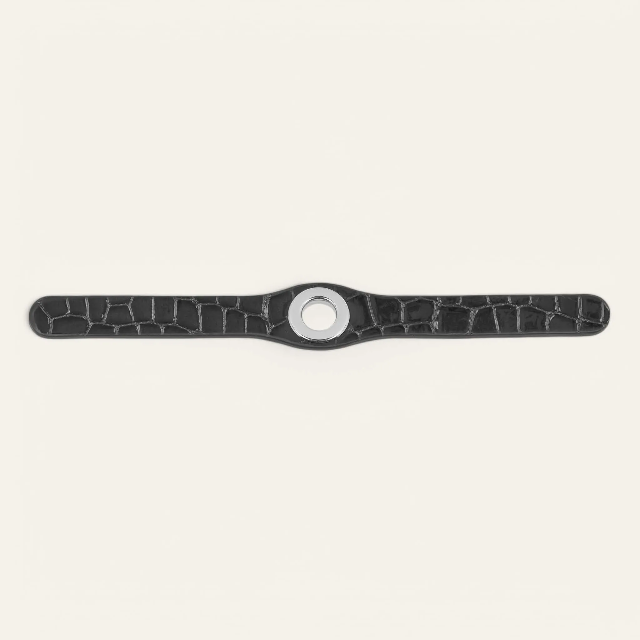 Deco Stud | Black Patent Croc with Silver hardware