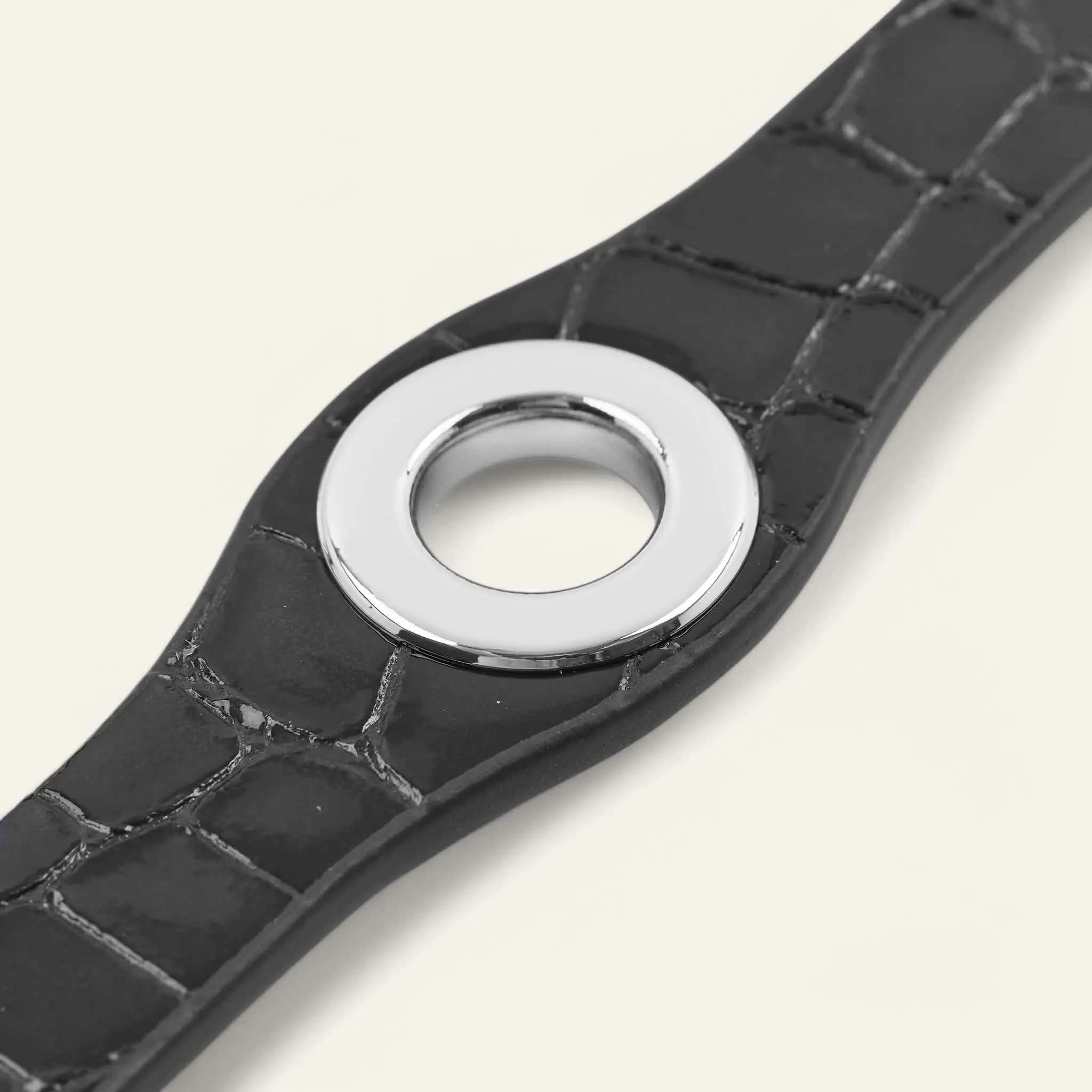 Deco Stud | Black Patent Croc with Silver hardware