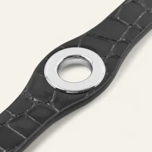 Deco Stud | Black Patent Croc with Silver hardware