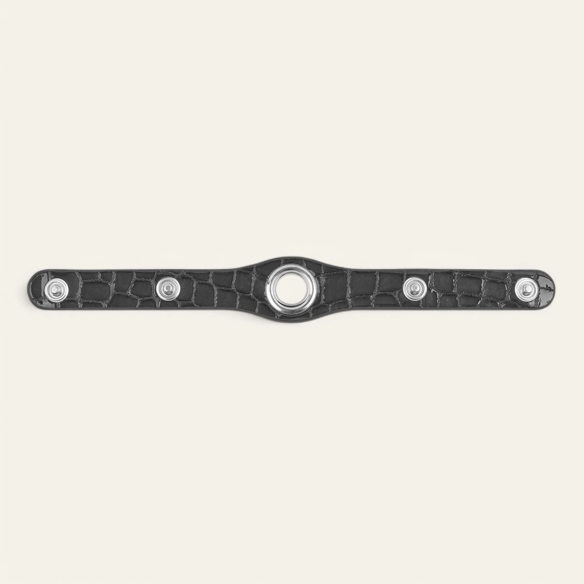 Deco Stud | Black Patent Croc with Silver hardware