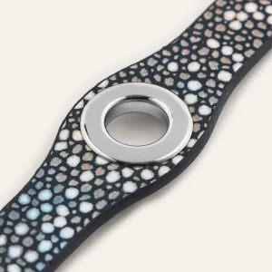 Deco Stud | Multi-Colour Shagreen with Silver hardware