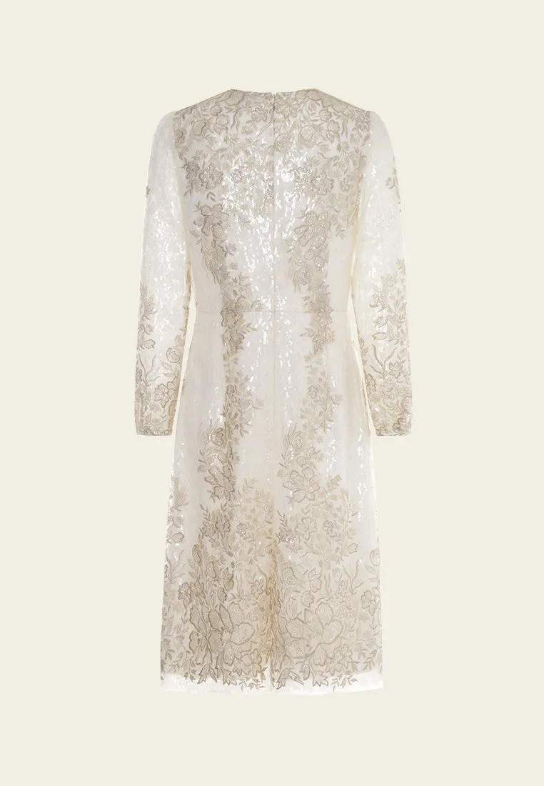 Double Key-hole Lurex Embroidery Mesh Dress