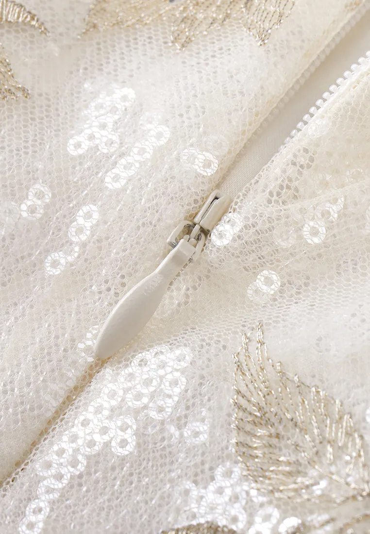 Double Key-hole Lurex Embroidery Mesh Dress