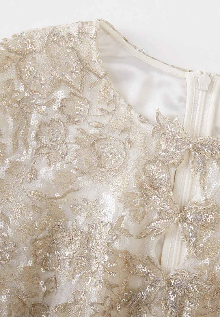 Double Key-hole Lurex Embroidery Mesh Dress