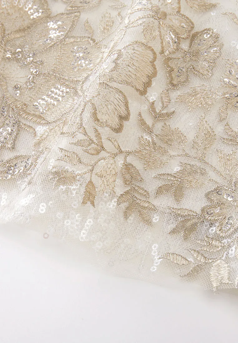 Double Key-hole Lurex Embroidery Mesh Dress