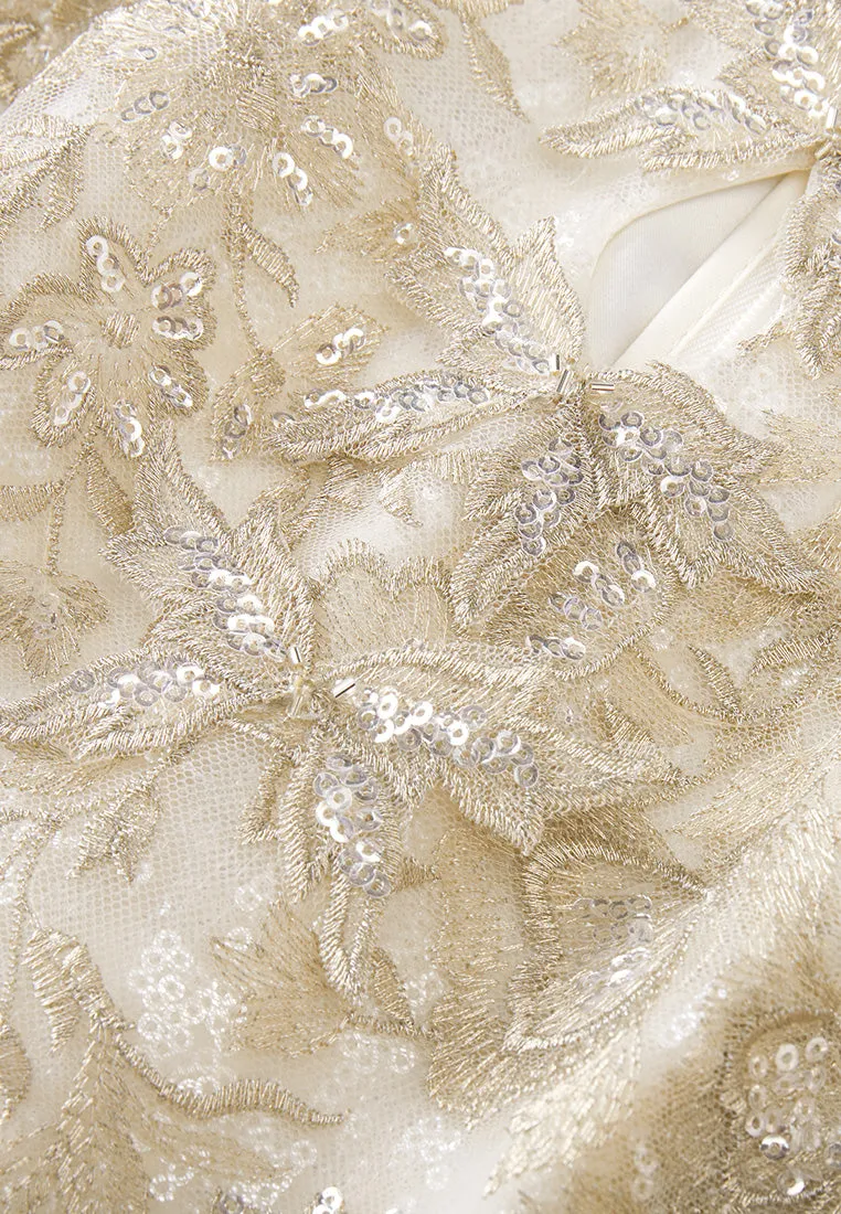 Double Key-hole Lurex Embroidery Mesh Dress