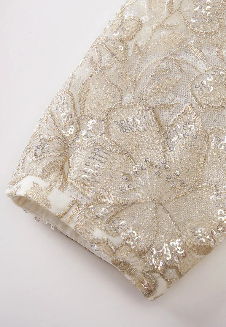 Double Key-hole Lurex Embroidery Mesh Dress