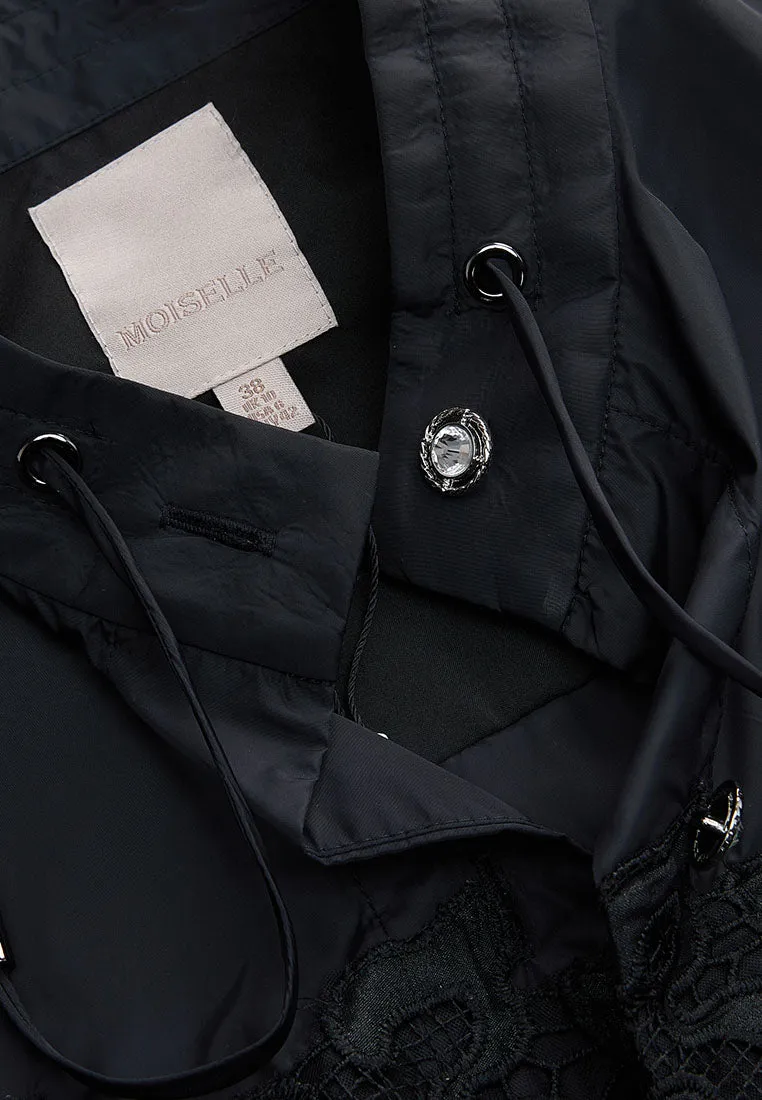 Drawstring-waist Lace-detail Parka Dress