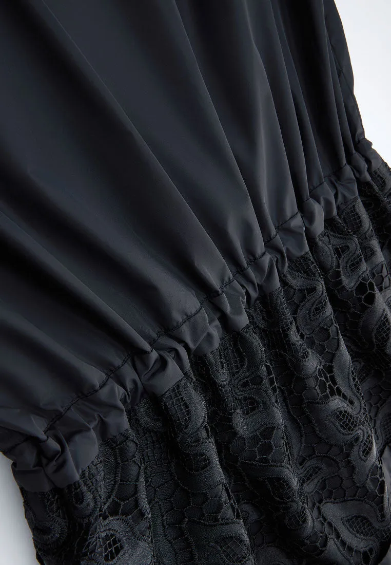 Drawstring-waist Lace-detail Parka Dress