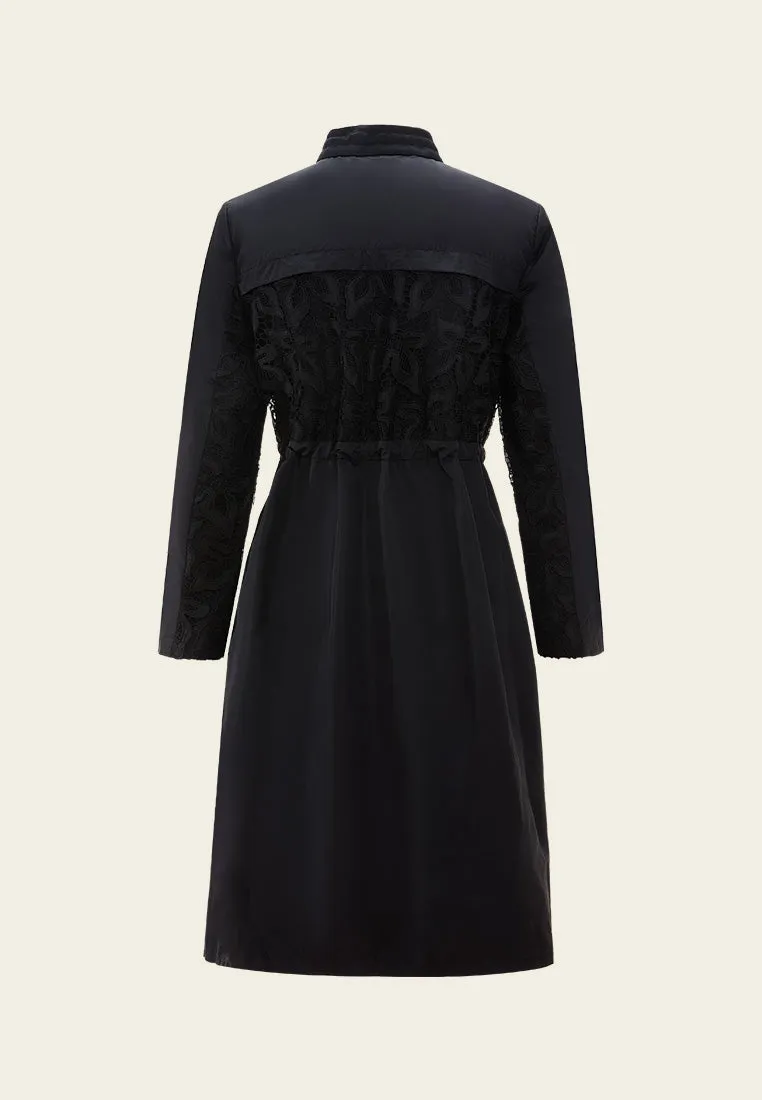 Drawstring-waist Lace-detail Parka Dress