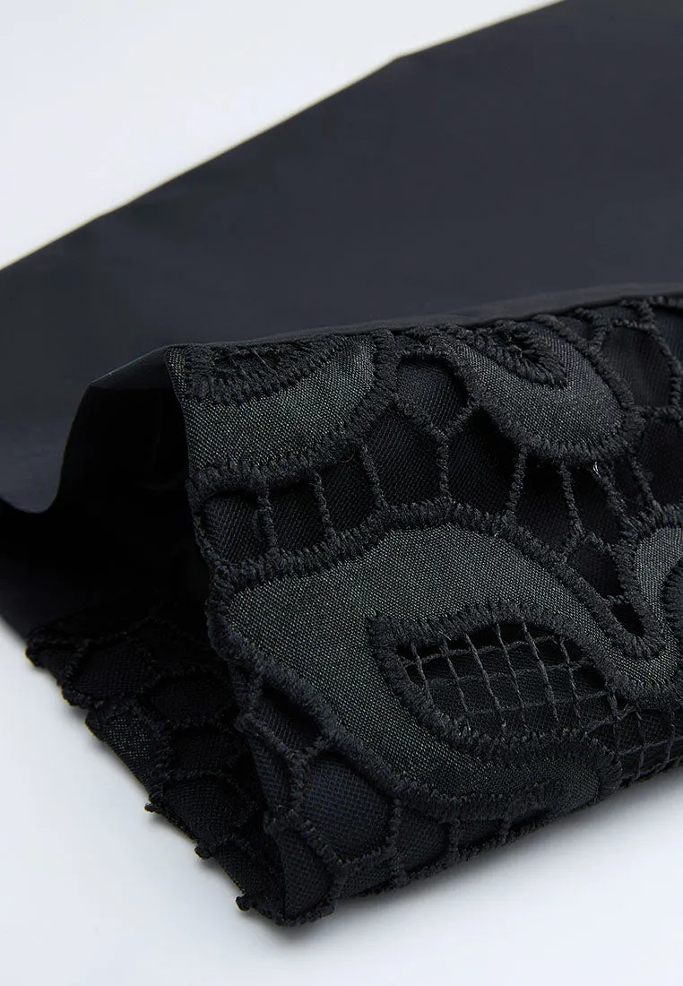 Drawstring-waist Lace-detail Parka Dress