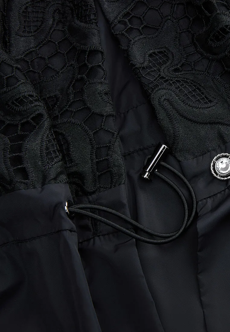 Drawstring-waist Lace-detail Parka Dress