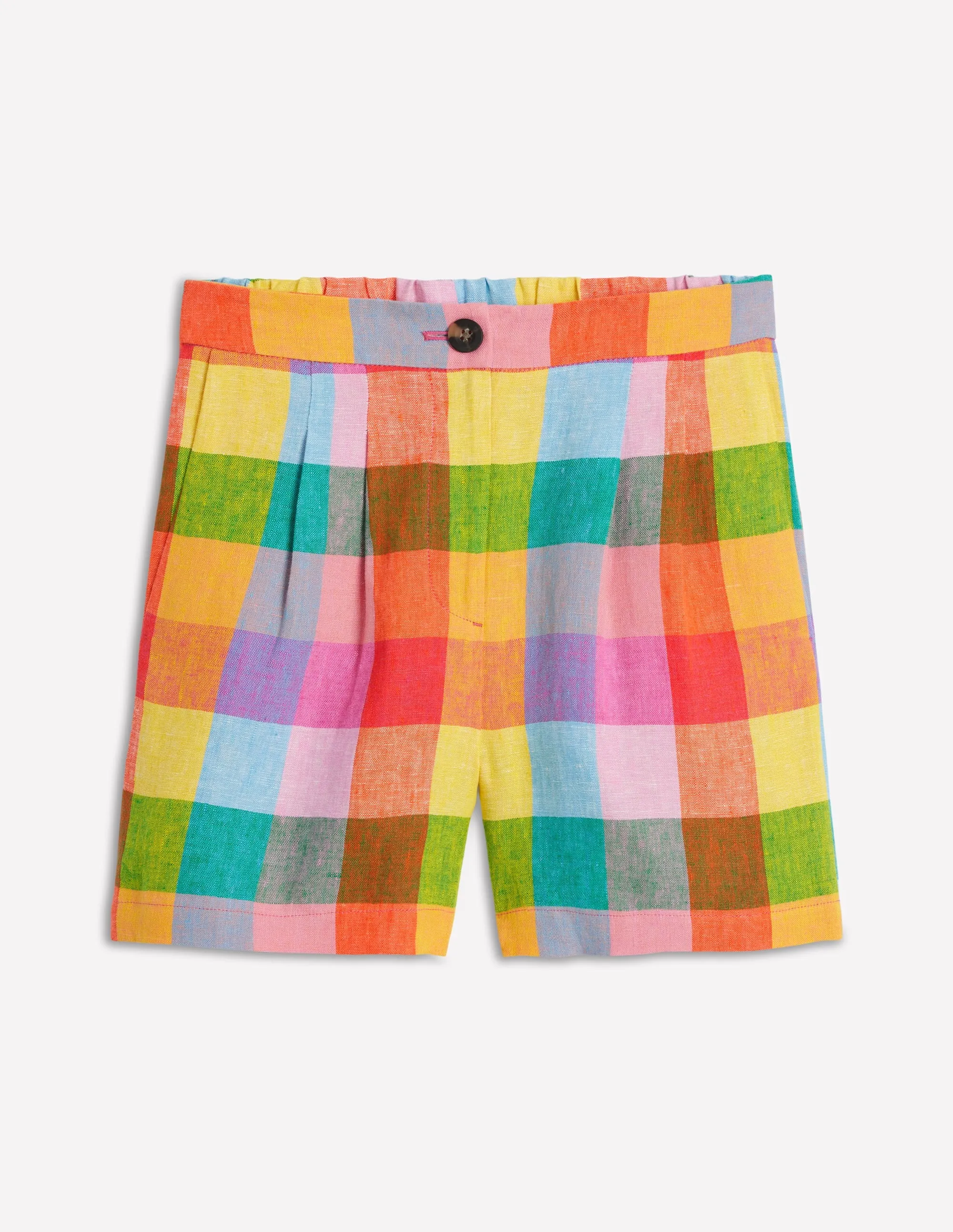 Dulwich Linen Shorts-Rainbow Multigingham