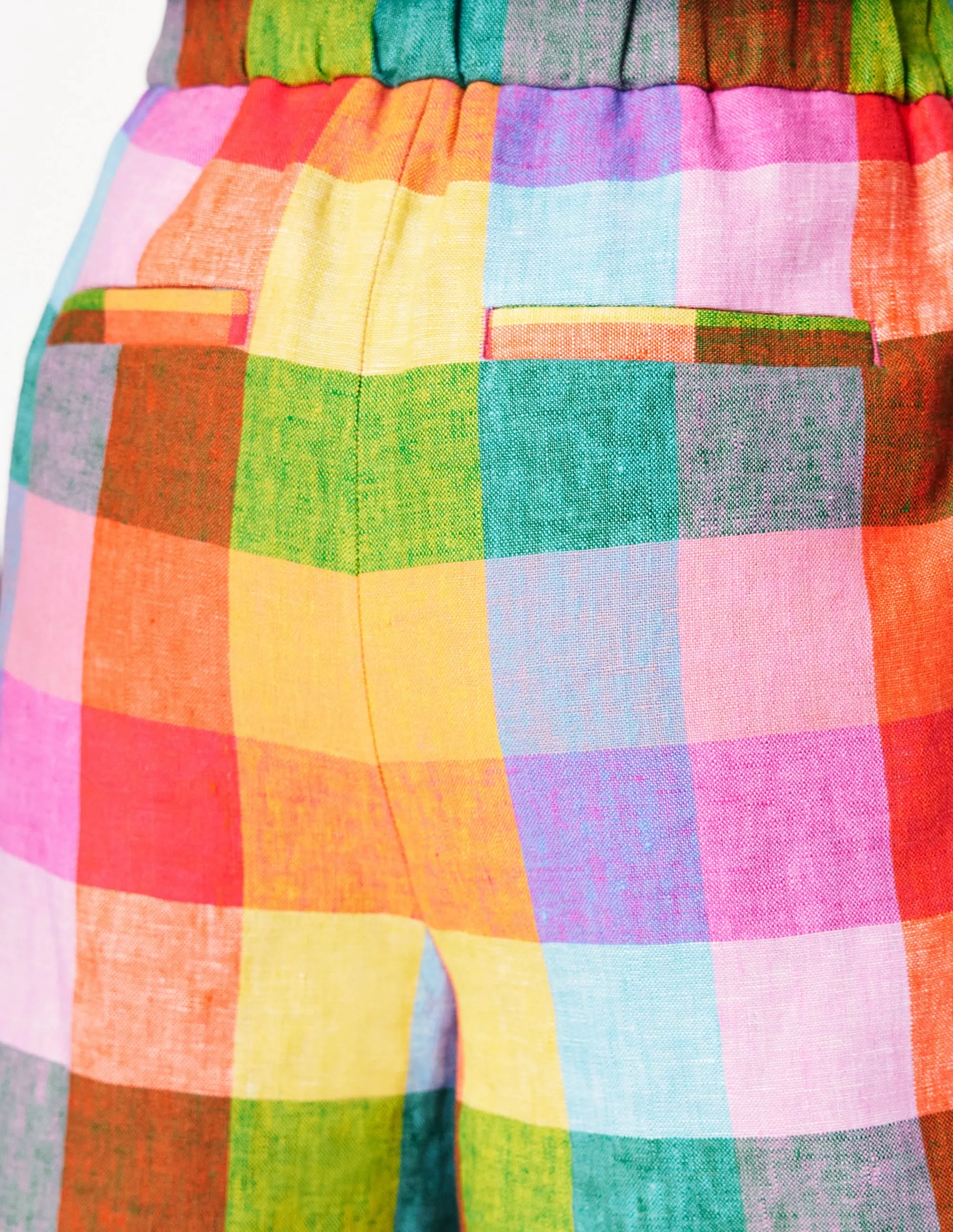Dulwich Linen Shorts-Rainbow Multigingham