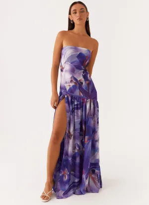 Eden Strapless Maxi Dress - Purple White Lilly