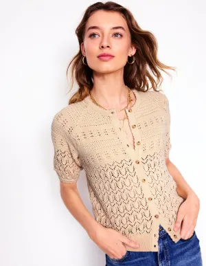 Elodie Stitch Crew Cardigan-Warm Ivory