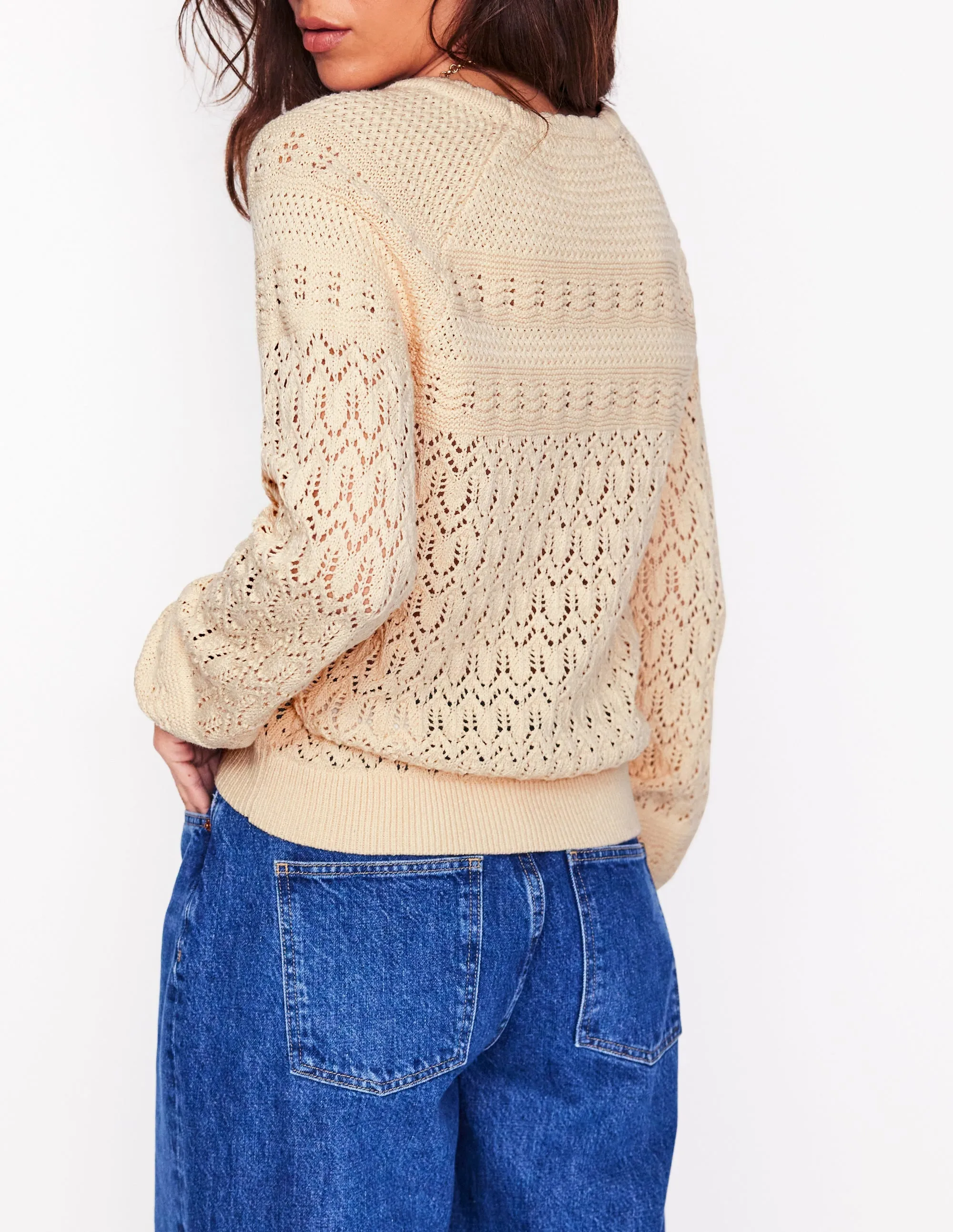 Elodie Stitch V-Neck Cardigan-Warm Ivory