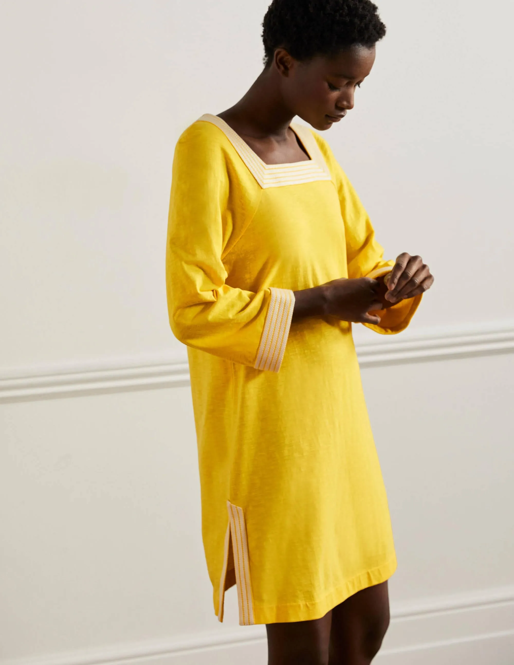 Embroidered Jersey Tunic-Lemon Zest