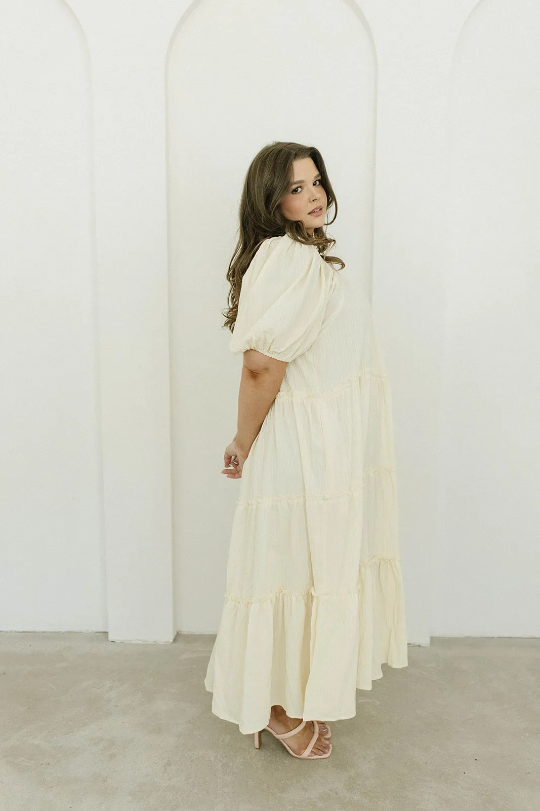 Eva Puffed Sleeve Maxi Dress in Cream - Bump Friendly & Inclusive Sizing (S-3XL)