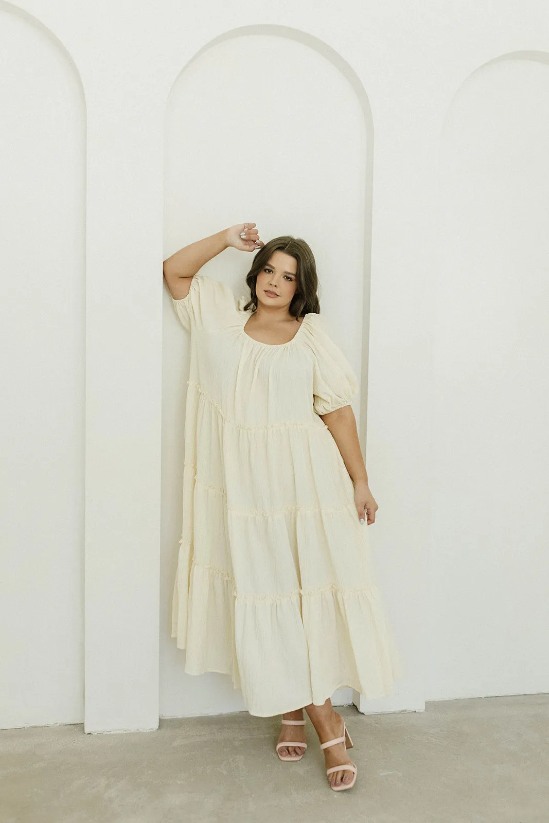 Eva Puffed Sleeve Maxi Dress in Cream - Bump Friendly & Inclusive Sizing (S-3XL)