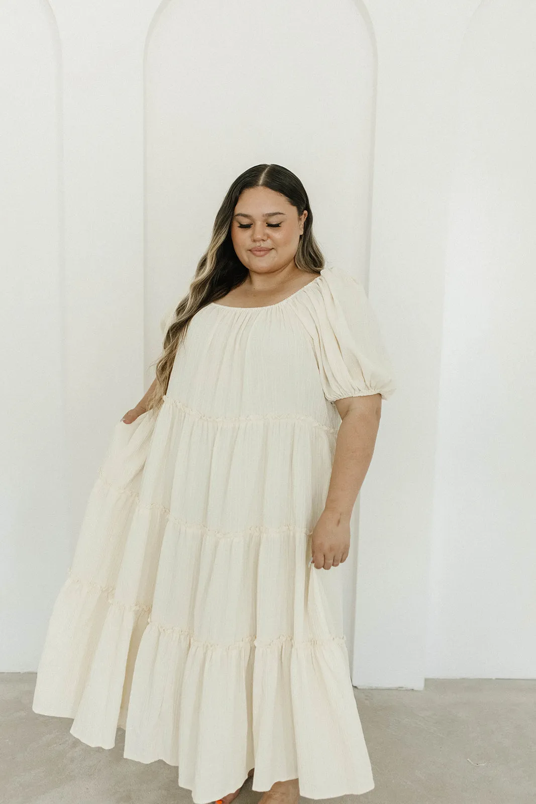 Eva Puffed Sleeve Maxi Dress in Cream - Bump Friendly & Inclusive Sizing (S-3XL)