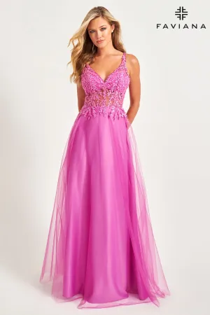 Faviana 11055 Long Lace Formal Prom A Line Dress