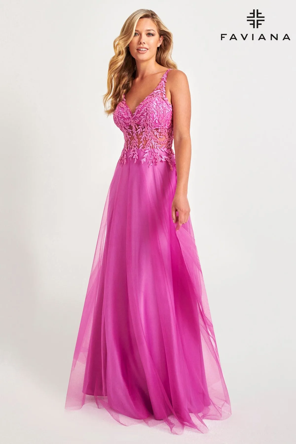Faviana 11055 Long Lace Formal Prom A Line Dress