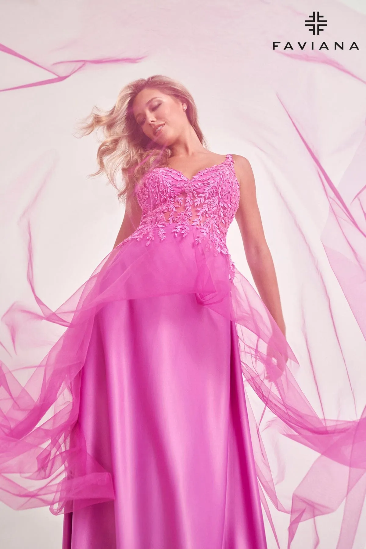 Faviana 11055 Long Lace Formal Prom A Line Dress