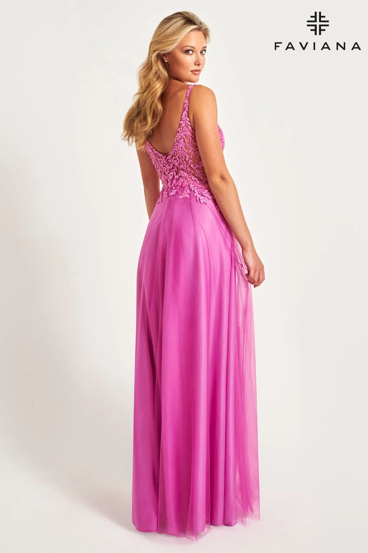 Faviana 11055 Long Lace Formal Prom A Line Dress