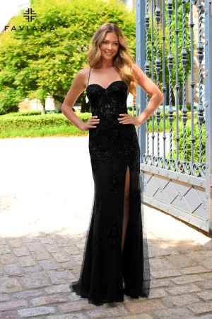 Faviana 11255 Prom Long Beaded Lace Applique Formal Dress