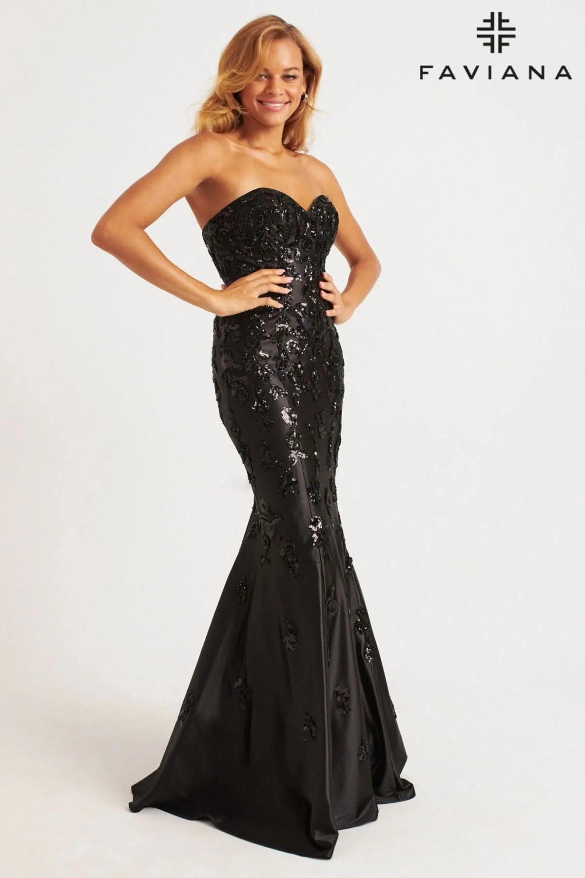 Faviana 11271 Prom Long Mermaid Sequin Applique Formal Dress