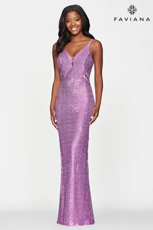 Faviana S10636 Fitted Long Formal Sequin Prom Dress