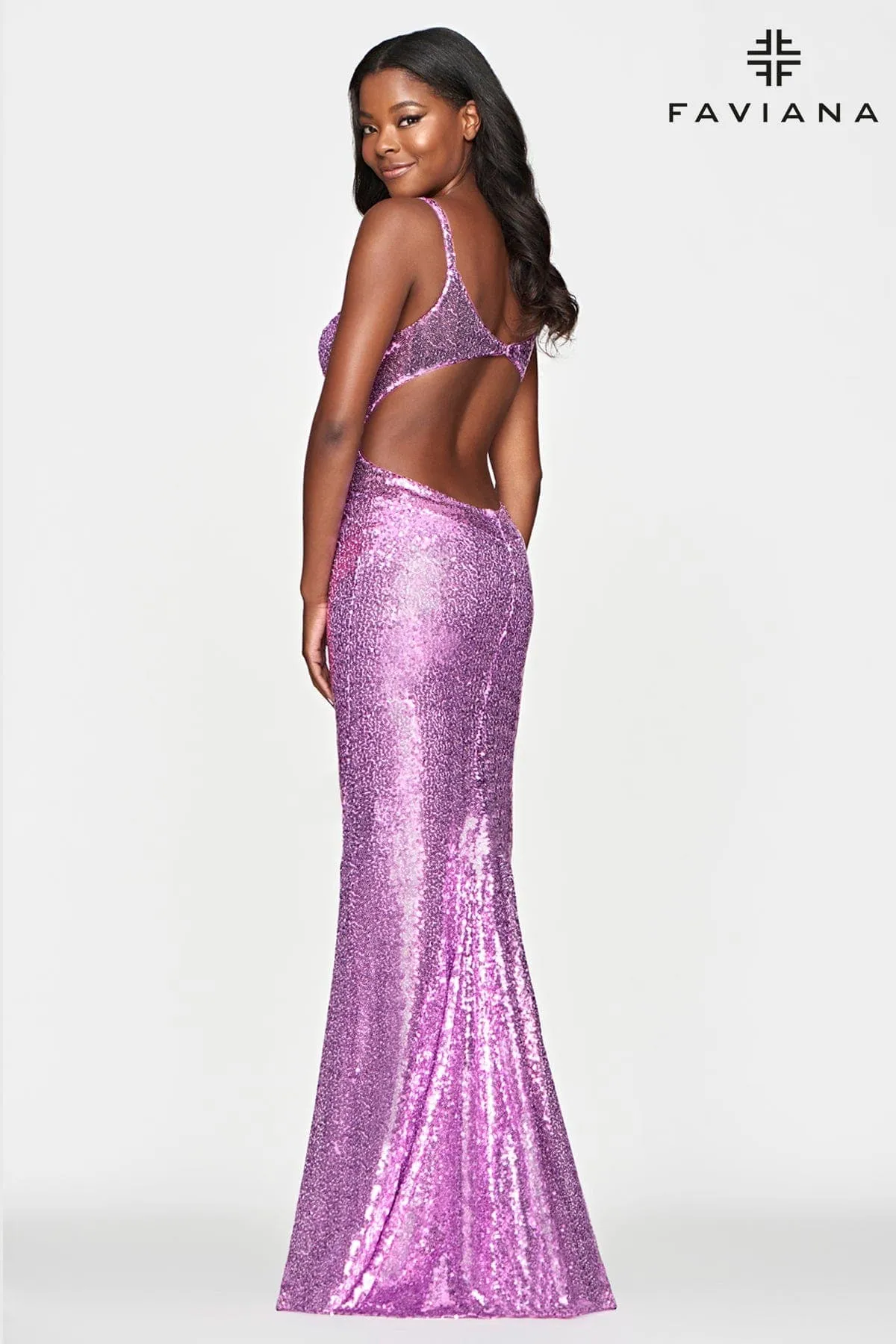 Faviana S10636 Fitted Long Formal Sequin Prom Dress