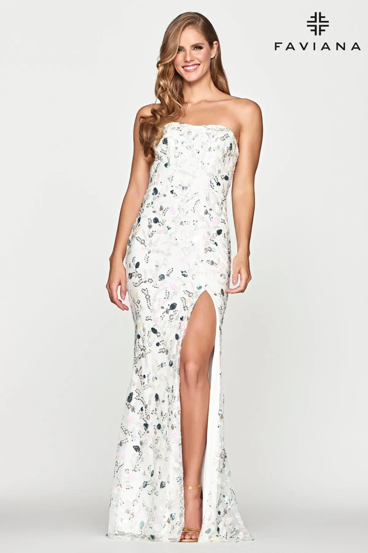 Faviana S10650 Prom Fitted Slit Long Formal Sequin Dress