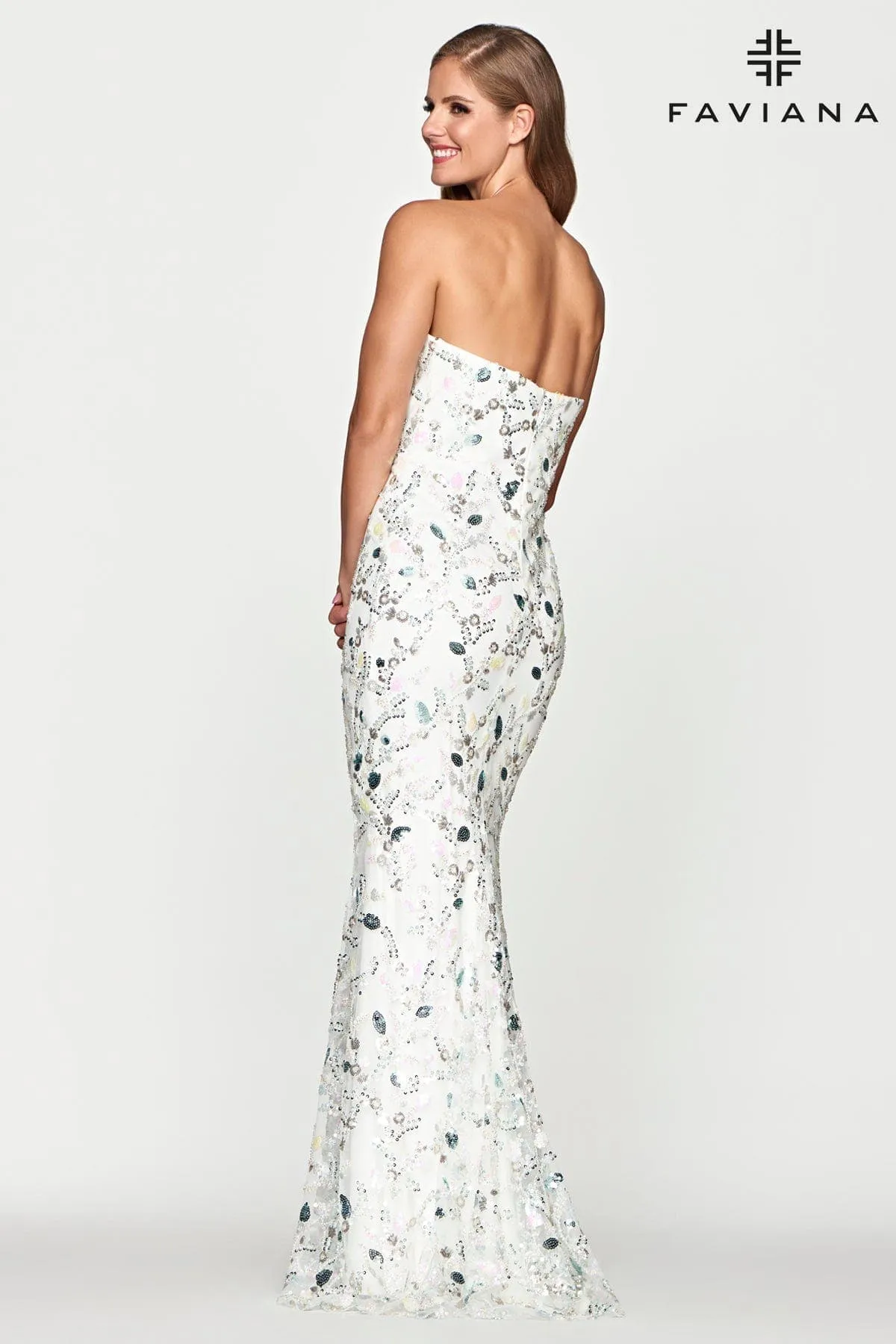 Faviana S10650 Prom Fitted Slit Long Formal Sequin Dress