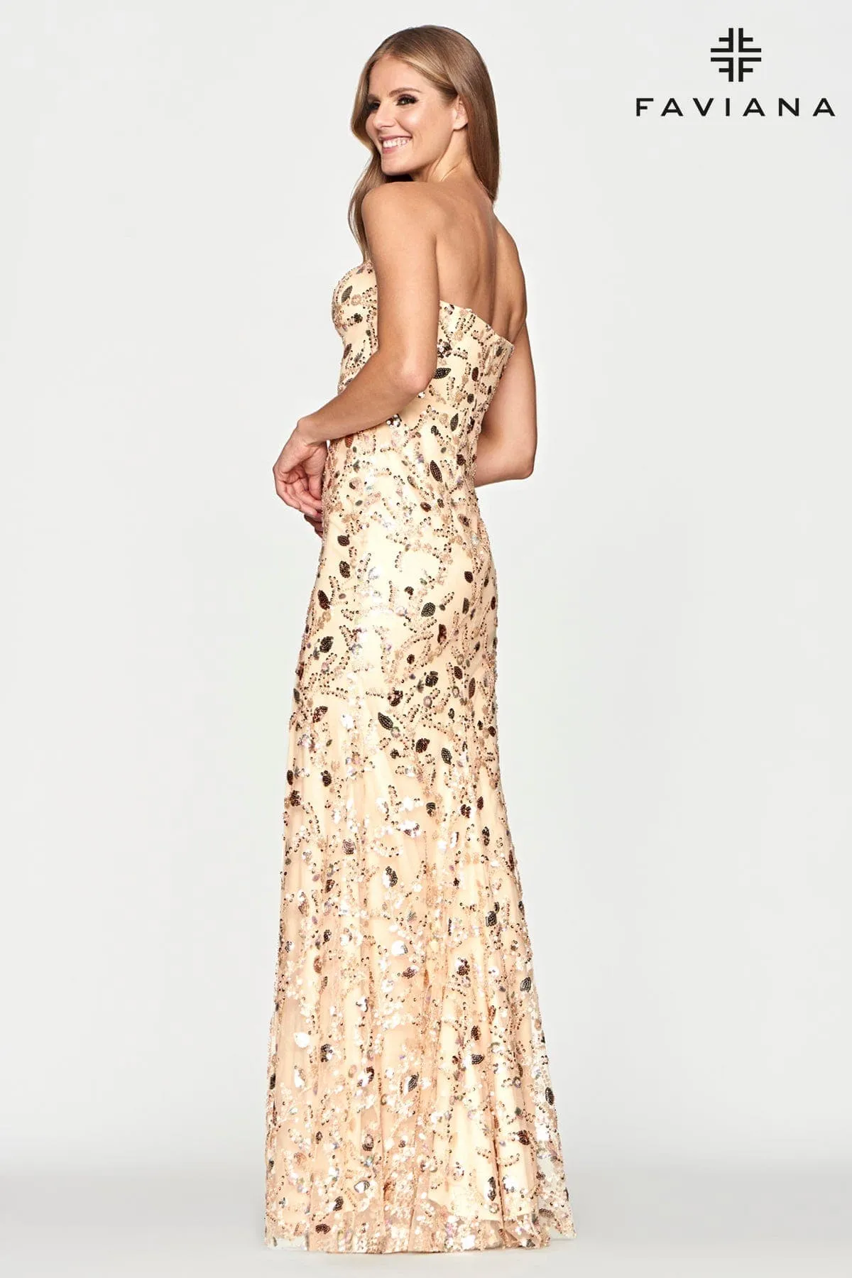 Faviana S10650 Prom Fitted Slit Long Formal Sequin Dress