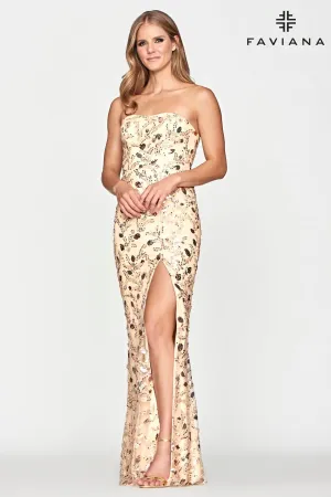 Faviana S10650 Prom Fitted Slit Long Formal Sequin Dress