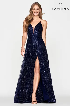 Faviana S10669 A Line Long Formal Slit Prom Dress