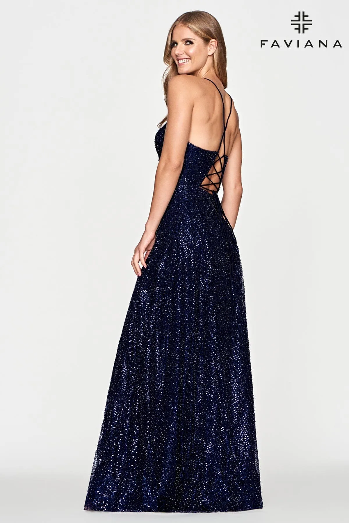 Faviana S10669 A Line Long Formal Slit Prom Dress