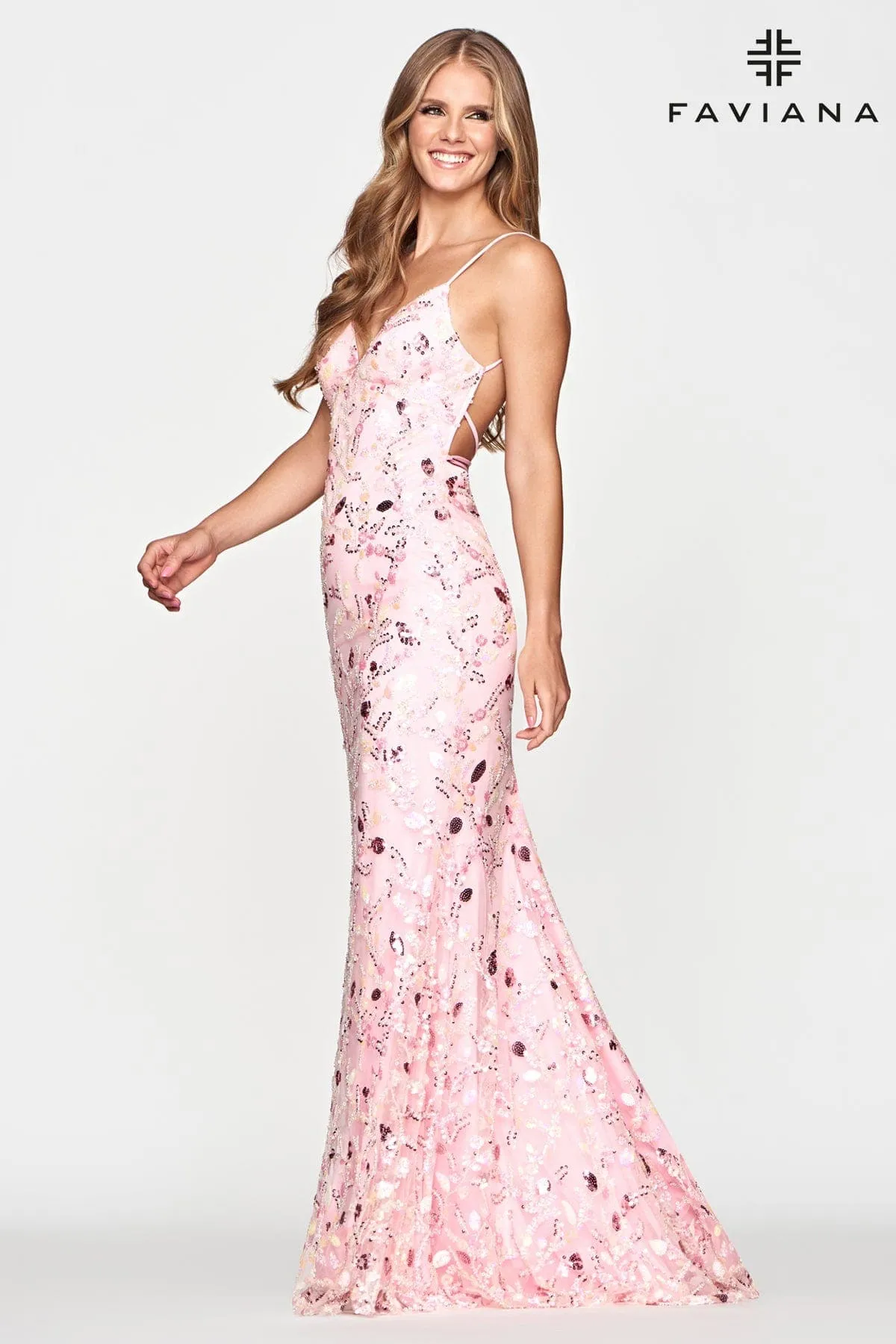 Faviana S10687 Prom Long Formal Fitted Sequin Dress