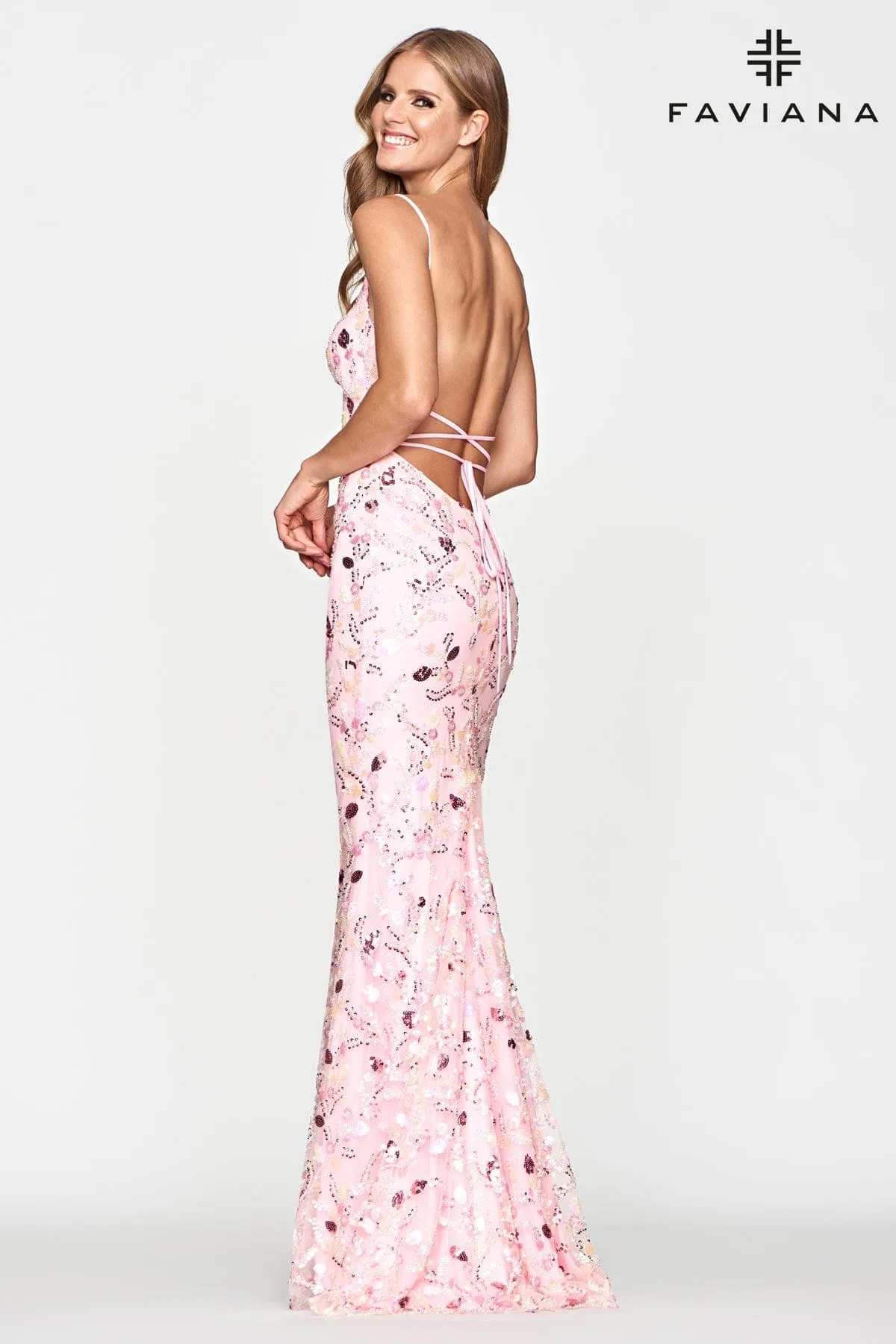 Faviana S10687 Prom Long Formal Fitted Sequin Dress