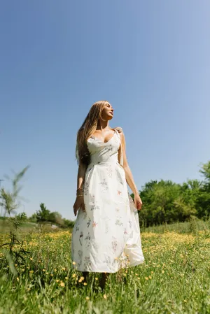 Fawna Floral Midi Dress in Cream