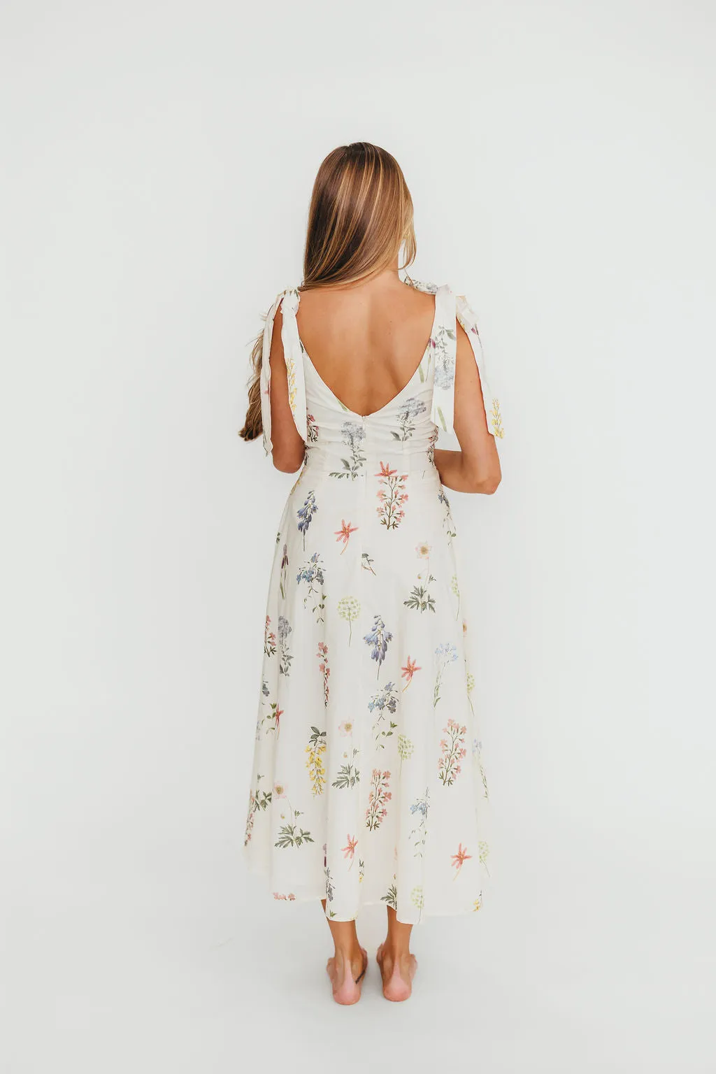 Fawna Floral Midi Dress in Cream