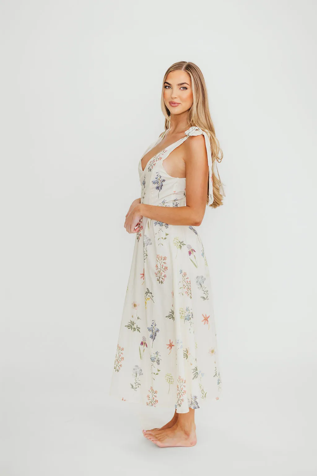 Fawna Floral Midi Dress in Cream