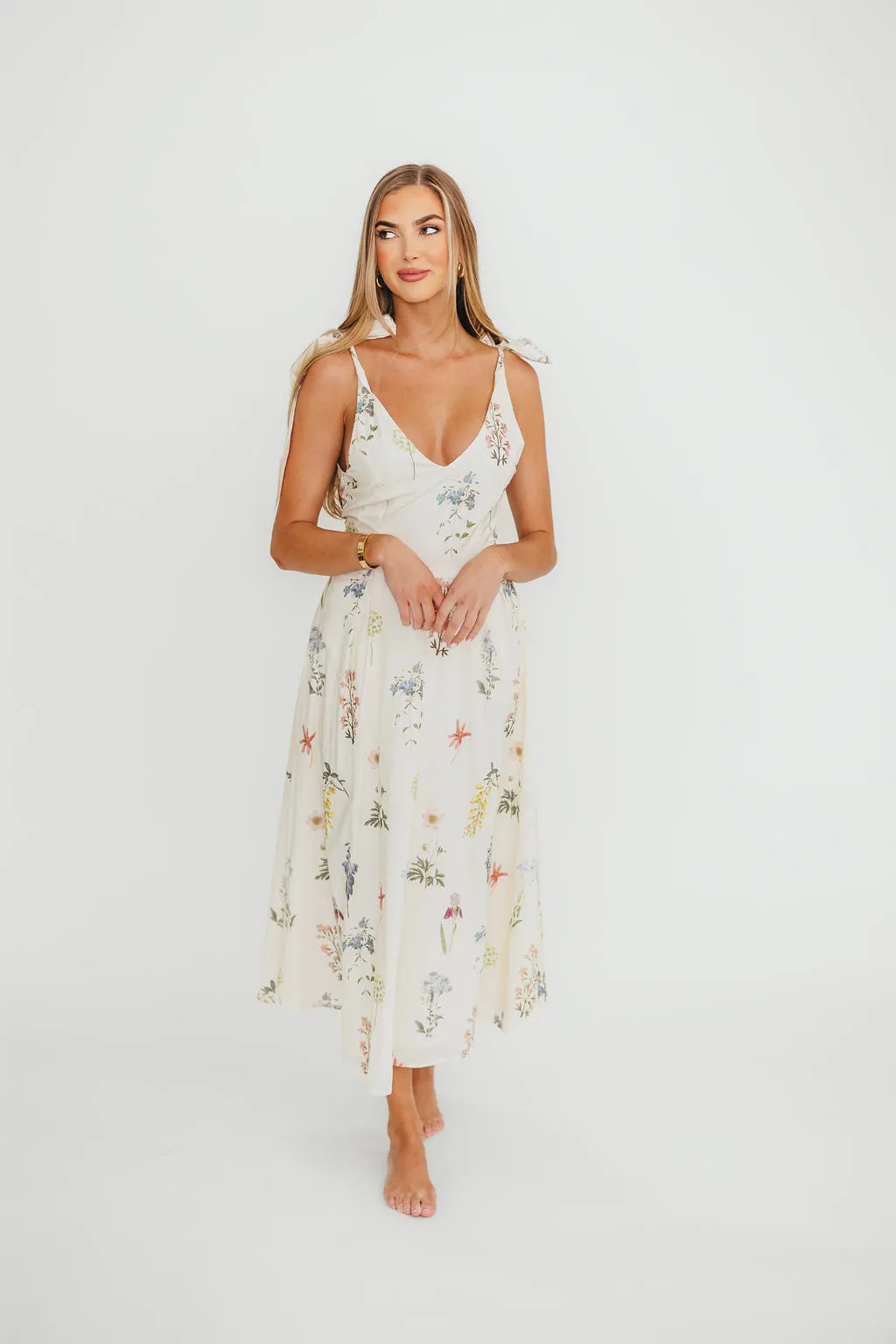Fawna Floral Midi Dress in Cream