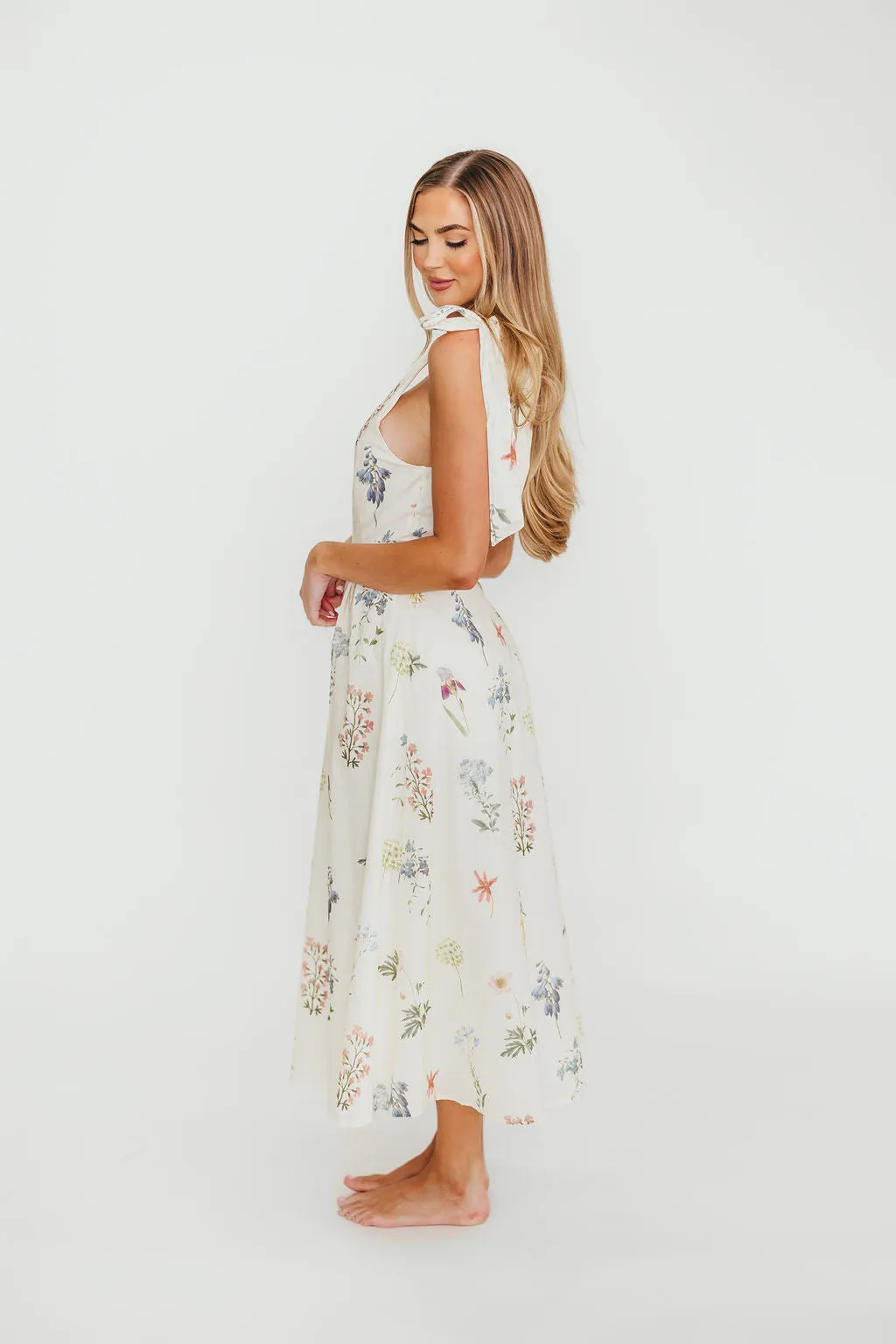 Fawna Floral Midi Dress in Cream