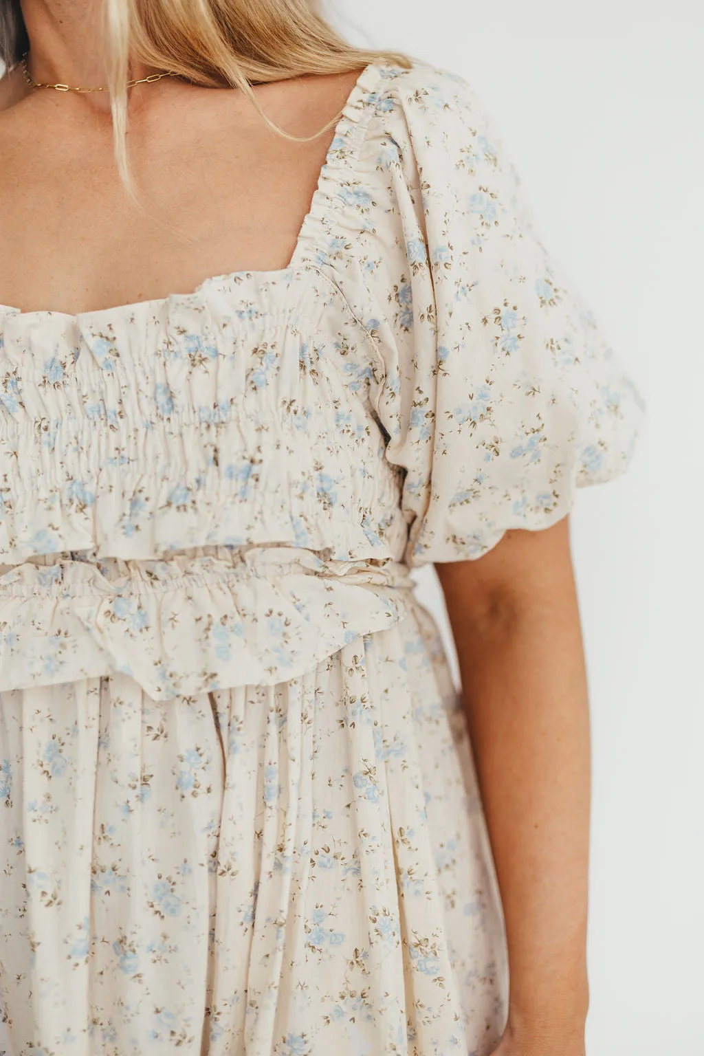 Finley 100% Cotton Peplum Midi Dress in Ivory/Blue - Bump & Nursing Friendly